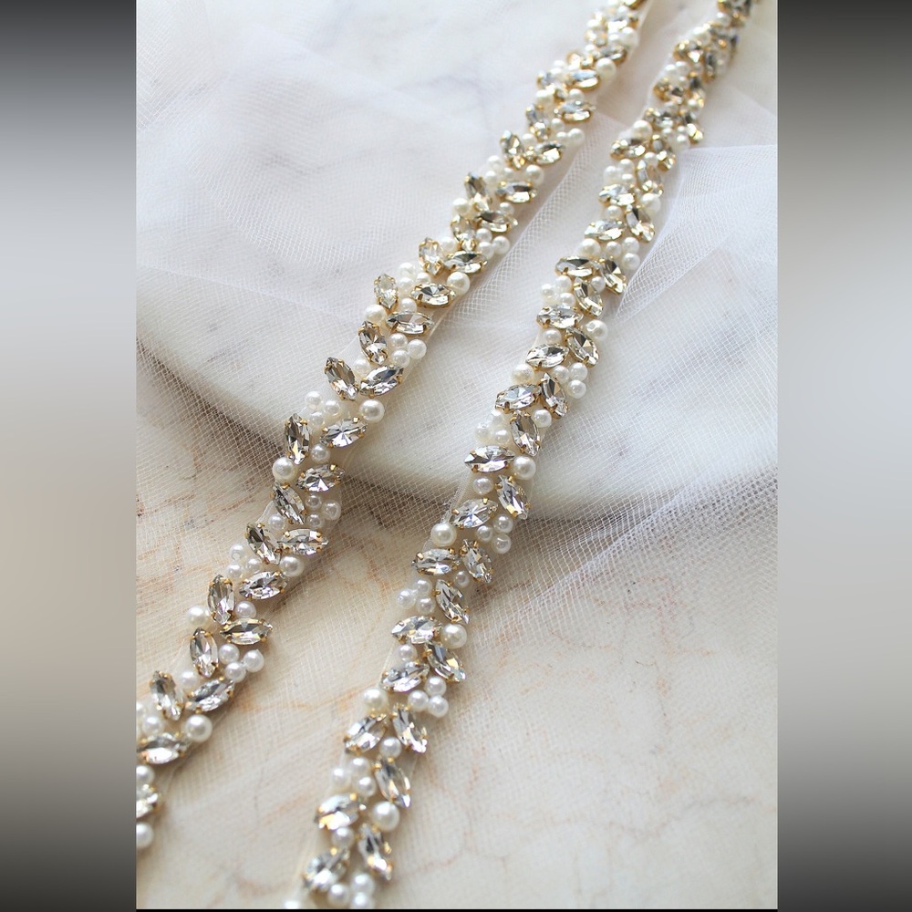 Gold Beaded Pearl Crystal Bridal Sash